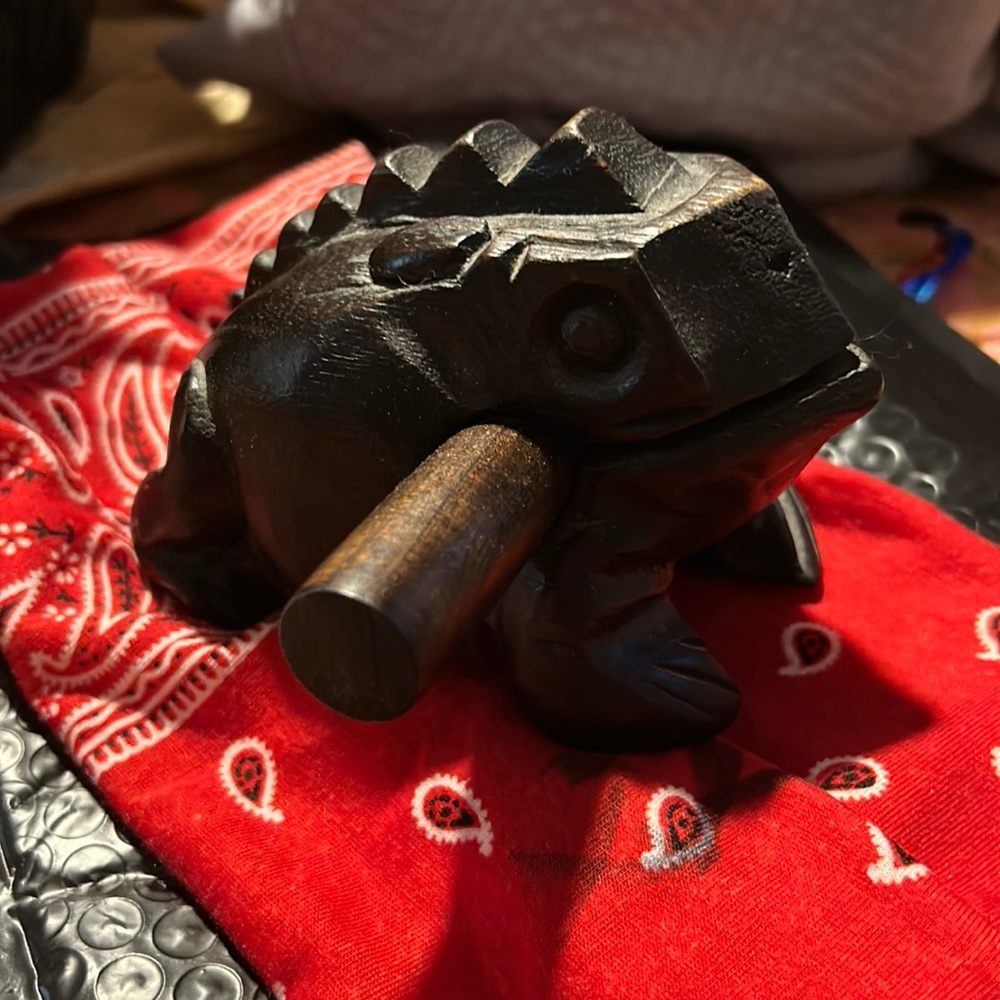 Vintage Hand Carved Wooden Frog